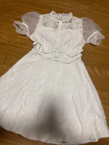 EATME 화이트 레이스 반팔 미니 원피스 S