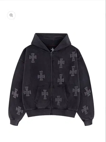Outline Cross Rhinestone Zip Hoodie