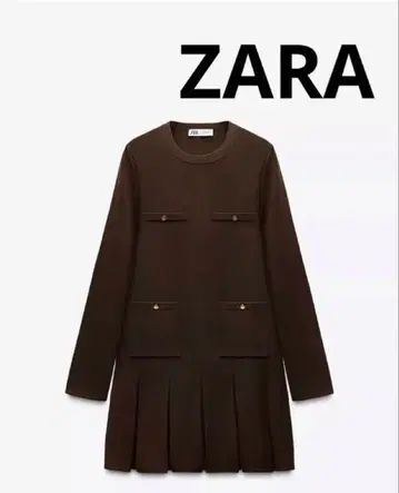 ZARA 숏 기장 니트 플리츠 원피스 브라운 L 사이즈
