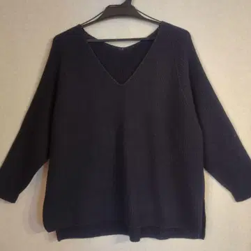 BALLSEY 네이비 V넥 풀오버 드롭 숄더 코튼