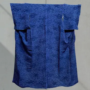 이중 기모노 네이비 나염 꽃무늬 코몬 크레이프 원단 기모노