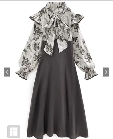 로즈 패턴 보타이 플레어 원피스 택 포함 미사용 새상품