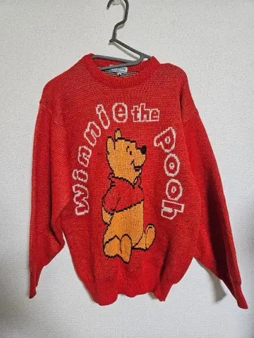 위니 더 푸 니트 스웨터 M 빨간색 곰돌이 푸