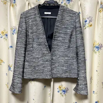 빅 사이즈 13호 트위드 노카라 자켓 블랙 화이트