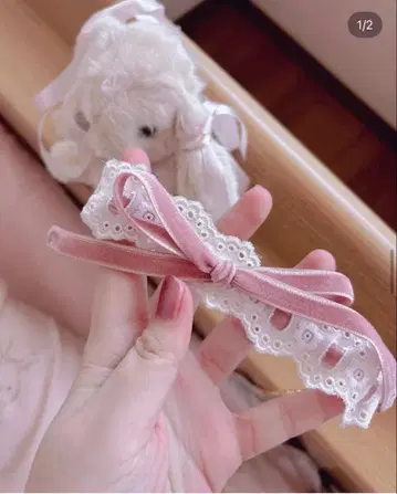 레이스 데코 초커 핑크 리본