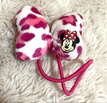 디즈니 미니 마우스 미니 머리끈 레오파드 무늬 리본 핑크
