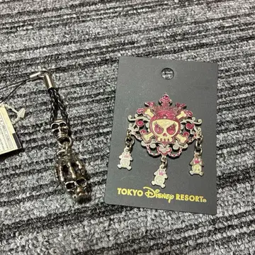 도쿄 디즈니 리조트 스컬 스트랩과 핀 배지 세트