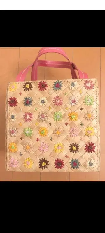 꽃 자수 카고백 큐브형 핑크 빔즈 여름 축제 유카타