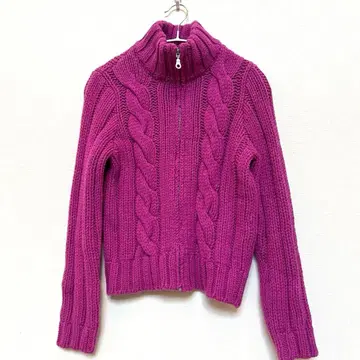 BENETTO 핑크 퍼플 스탠드 카라 울 혼방 지퍼 니트 S 사이즈