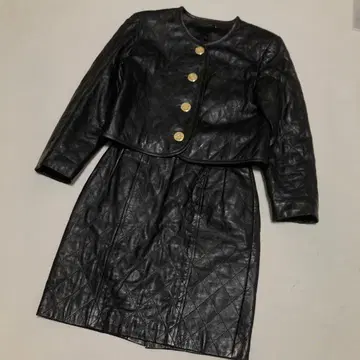 램 가죽 셋업 블랙 퀼팅 골드 버튼 Y2K 바블 수트