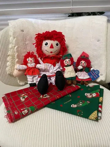 라가디 앤 앤디 인형 4점과 크리스마스 패턴 원단 세트 덤 포함