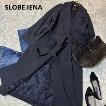 슬로브 이에나 SUPER100 멜톤 빅 라펠 롱 코트 36