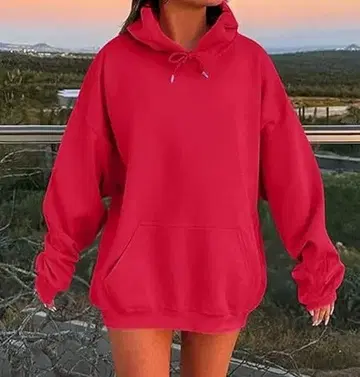 레드 오버 사이즈 후드티