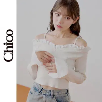 Chico 치코 프릴 도킹 플레어 슬리브 니트 아이보리