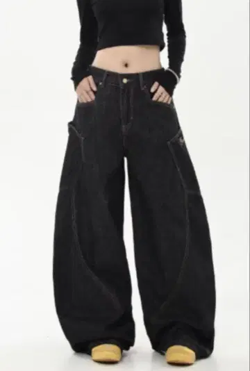 새상품 블랙 와이드 커브 팬츠 배럴 렉 로고 한국 패션