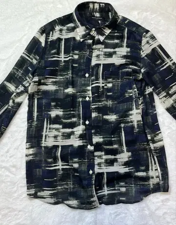 UNITED ARROWS TOKYO 블랙 화이트 추상 패턴 긴팔 셔츠 M