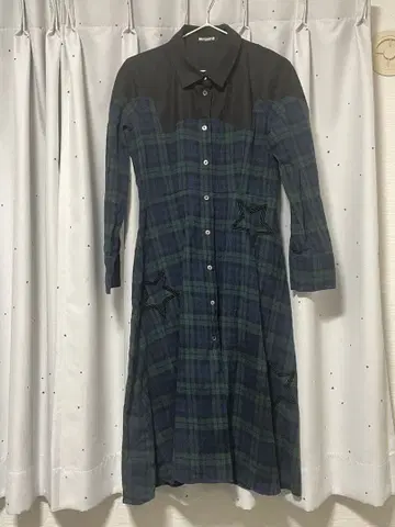 MARY QUANT 별 자수 체크 무늬 셔츠 원피스