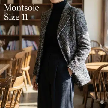 모헤어 혼방 Montsoie 몽소와 헤링본 트위드 자켓