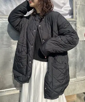 퀼팅 노카라 자켓