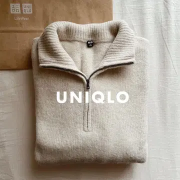 새상품 UNIQLO 하프 지퍼 니트 풀오버 베이지