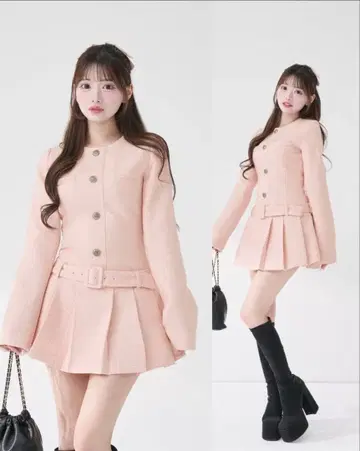 Darich 박스 플리츠 트위드 미니 원피스