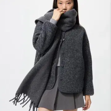 [ 새상품급 ] UNIQLO 보아 플리스 릴랙스 가디건 M 다크 그레이