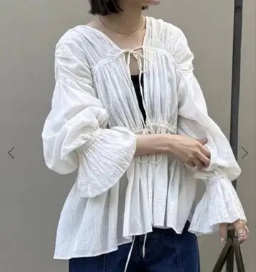 outdoor products 코튼 양류 개더 튜닉 블라우스