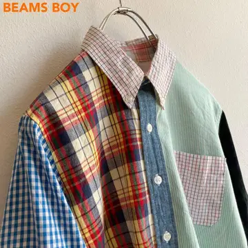 빔즈 보이 포켓 포함 크레이지 패턴 BD 셔츠 체크 스트라이프