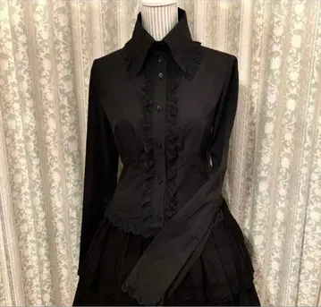 MIHO MATSUDA 프릴 달린 블랙 긴팔 셔츠 블라우스 고딕