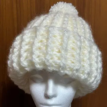 핸드메이드 손뜨개질 볼륨 니트 모자 내추럴 화이트