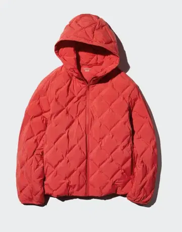 [ 미사용 새상품 ] 유니클로 퍼프 테크 후드티 주홍색 레드 L 사이즈