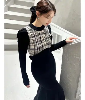 [리젝시] 체크 자카드 머메이드 니트 원피스 니트 원피스