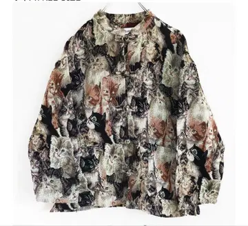 태피스트리 자켓 고양이 패턴 빈티지