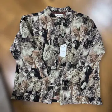 태피스트리 자켓 고양이 패턴 빈티지