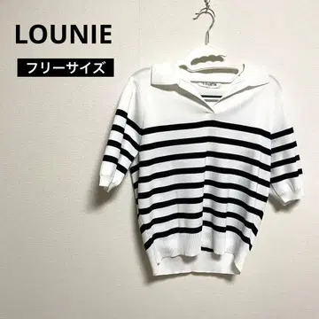 LOUNIE 루니 스키퍼 니트 풀오버 보더 화이트 블랙 반팔