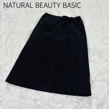 [내추럴 뷰티 베이직] 플레어 스커트 랩 스커트풍 리본 네이비 컬러