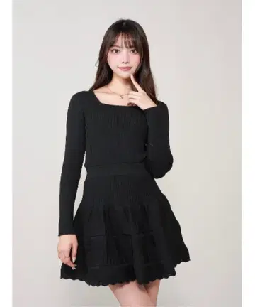 Darich 벌룬 보더 니트 미니 원피스