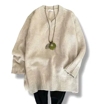 새상품급 갤러리 바이 파인 울 V넥 풀오버 그레이지 루즈핏