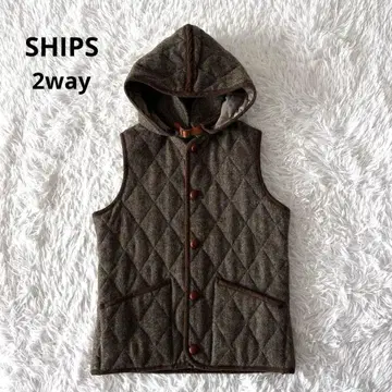 SHIPS 퀼팅 후드 부착 아우터 가죽 싸개 버튼