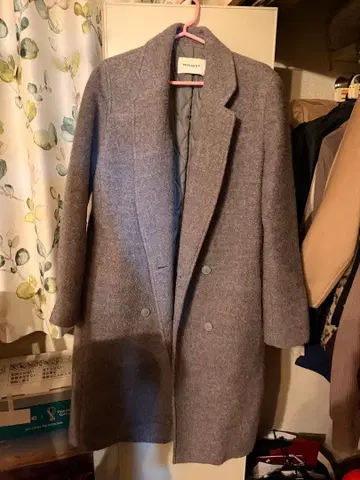 MOUSSY 그레이 더블 브레스트 롱 코트