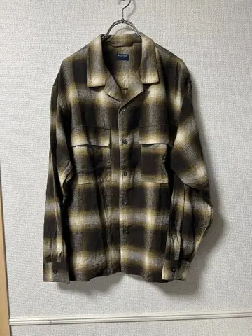[ 사이즈 L ] 백넘버 옴브레 체크 오픈 카라 플란넬 셔츠 브라운