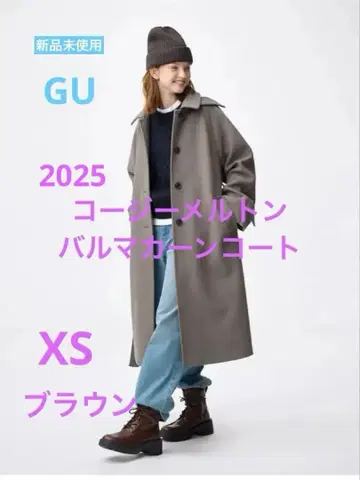 미사용 2025 GU 코지 멜톤 발마칸 코트 XS 브라운 표준 기장