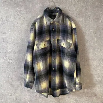 TRAY-UP 옴브레 체크 셔츠 긴팔 네이비 계열 아크릴 M 사이즈 상당