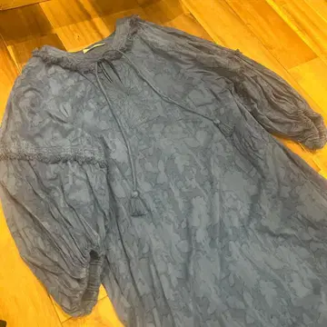 새상품급 소레이아드 코튼 프린트 개더 원피스 블루 롱 기장 꽃무늬