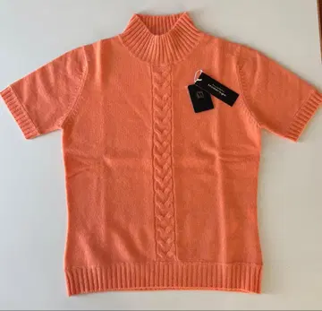 캐시미어 100% 오렌지 터틀넥 반팔 니트 M