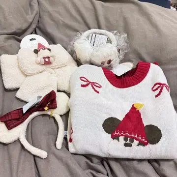 디즈니 크리스마스 릴린린 스웨터 머플러 귀도리