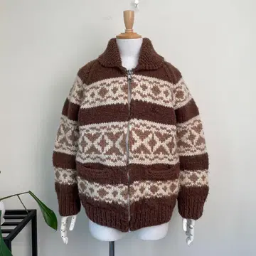 70s 80s 핸드 니트 카우친 스웨터 빈티지 구제 의류