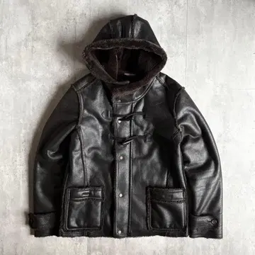 [ 00s archive ] 무스탕 자켓 후드 부착 y2k 구제 의류