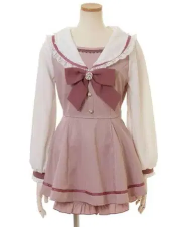 세일러 카라 리본 포함 플레어 스커트 셋업