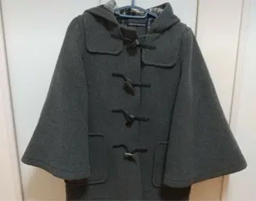 그레이 판초풍 더플 코트 후드 부착